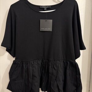 Andrew Marc Black Flounce Hem Blouse